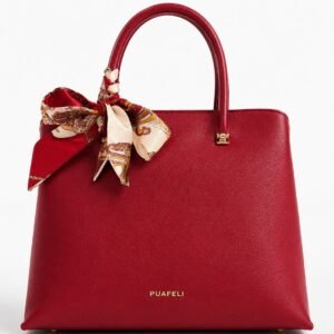 PUAFELI Women’s Premium Red Tote Handbag with Silk Scarf
