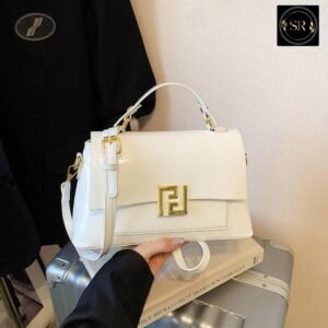 FENDI Elegant White Glossy Shoulder Handbag