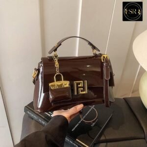 FENDI Elegant Coco Brown Glossy Shoulder Handbag