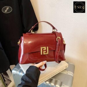FENDI Elegant Deep Red Glossy Shoulder Handbag