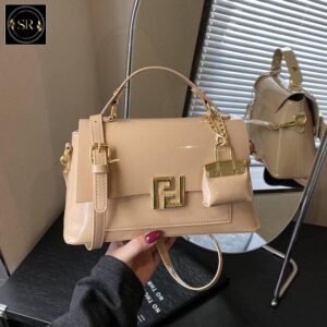 FENDI Elegant Nude Beige Glossy Shoulder Handbag