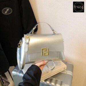 FENDI Elegant Silver Glossy Shoulder Handbag