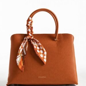 PUAFELI Women’s Premium Chic Tan Brown Tote Handbag with Silk Scarf