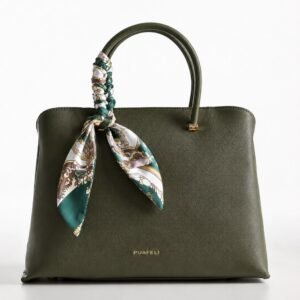 PUAFELI Women’s Premium Olive Green Tote Handbag with Silk Scarf