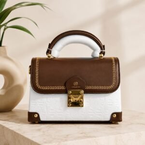 Cherish Structured Box Handbag White & Brown