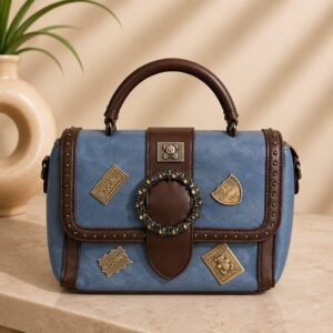 Bagstreet Structured Handbag with Vintage Blue Accents
