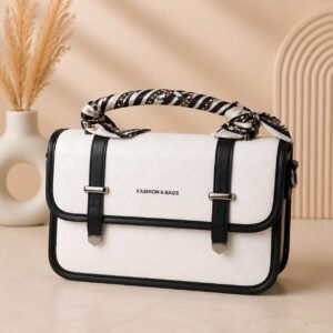 Bagstreet Twill-Wrapped Satchel — White & Black