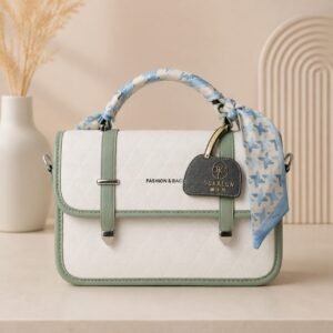 Bagstreet Twill-Wrapped Satchel — White & Green