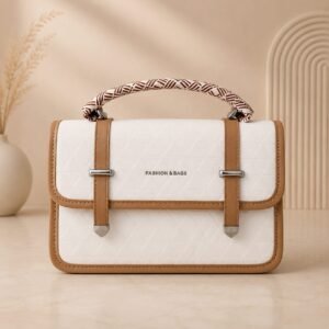 Bagstreet Twill-Wrapped Satchel — White and Brown