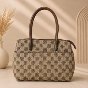 Monogram Print Shoulder Tote Tan & Brown