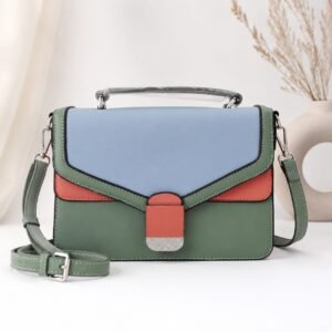 Bagstreet Colour-Block Structured Crossbody — Sage, Blue & Coral
