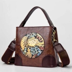 Hand-Embossed Elephant Print Crossbody Bag Coco Brown