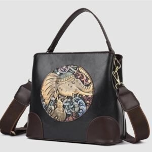 Hand-Embossed Elephant Print Crossbody Bag